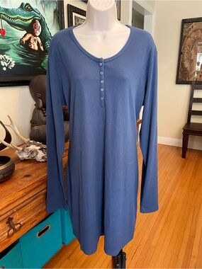 TWINTH Blue Soft Knit Ling-Sleeve Henley Dress 3XL